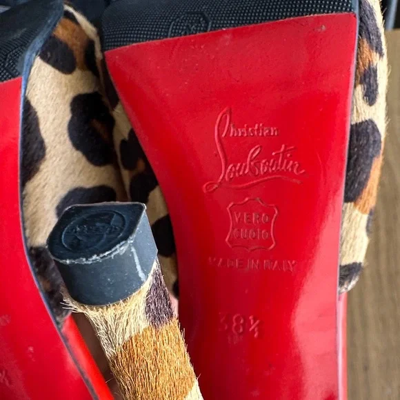 Christian Louboutin Leopard Print Peep-Toe Mules with Red Insole - Picture 7 of 8